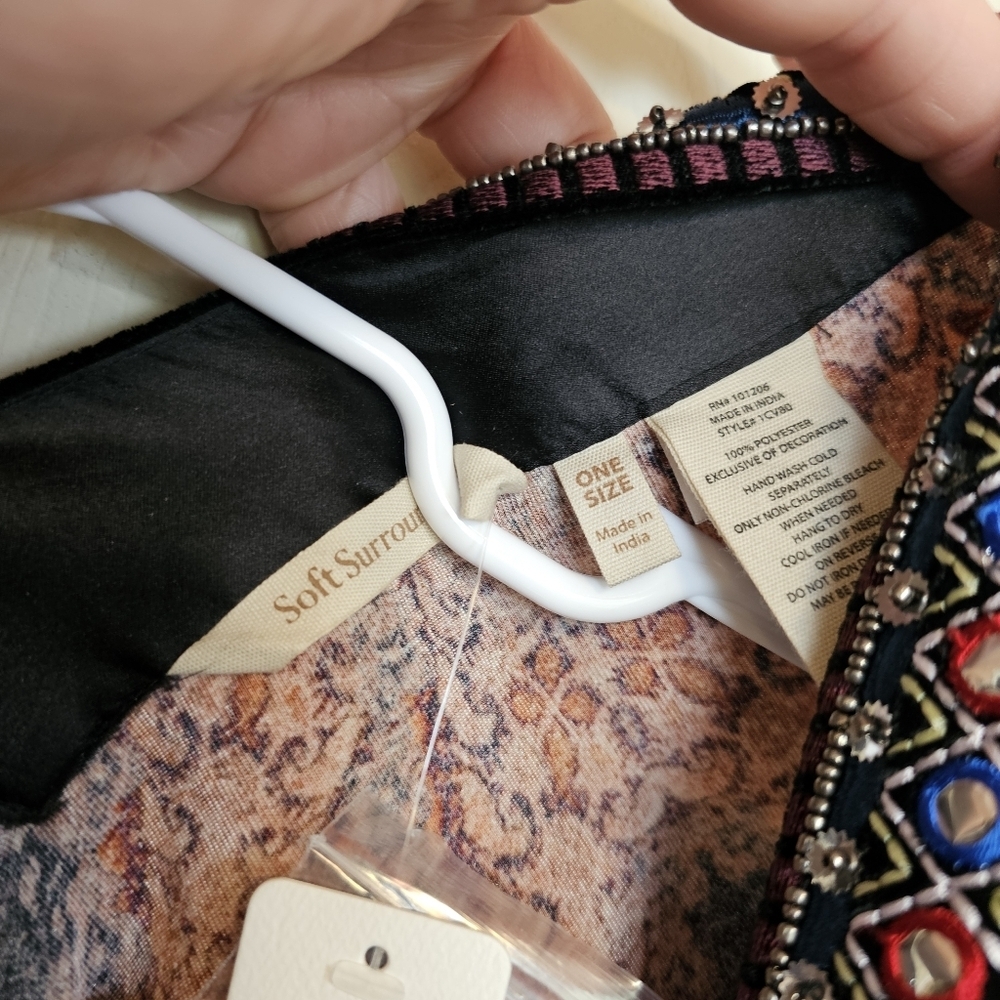 Soft Surroundings Velevt Floral Mixed Print Beaded Bohemian Kimono Shrug Gypsy - Picture 6 of 7